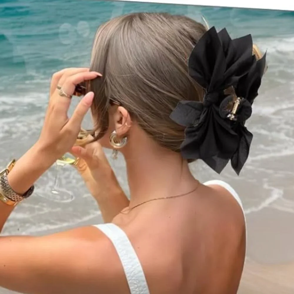 Elegant Black Hair Bow Claw Clip